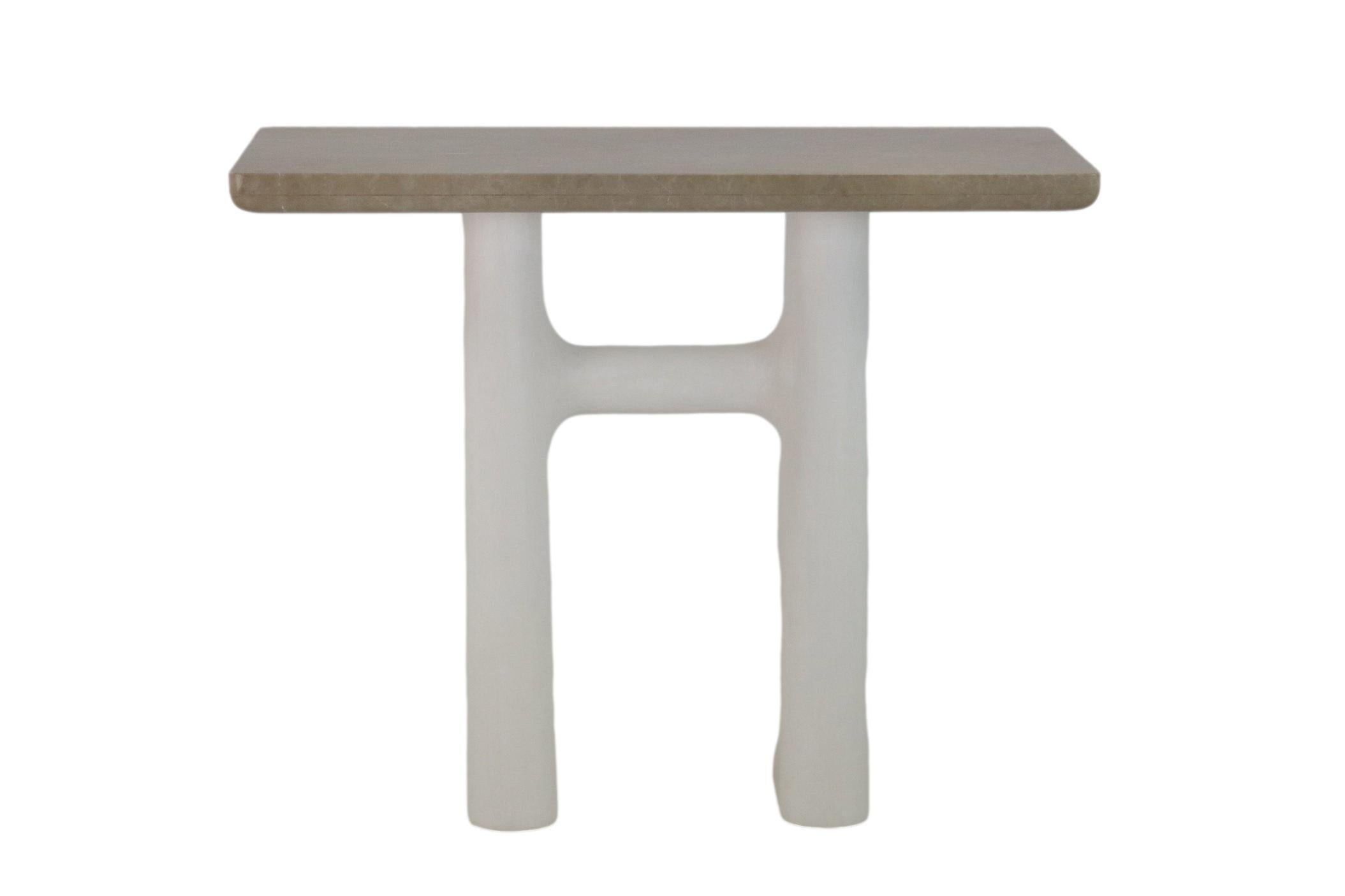 Modern Two Legs Console With Plastered Legs & Marble Top For Sale