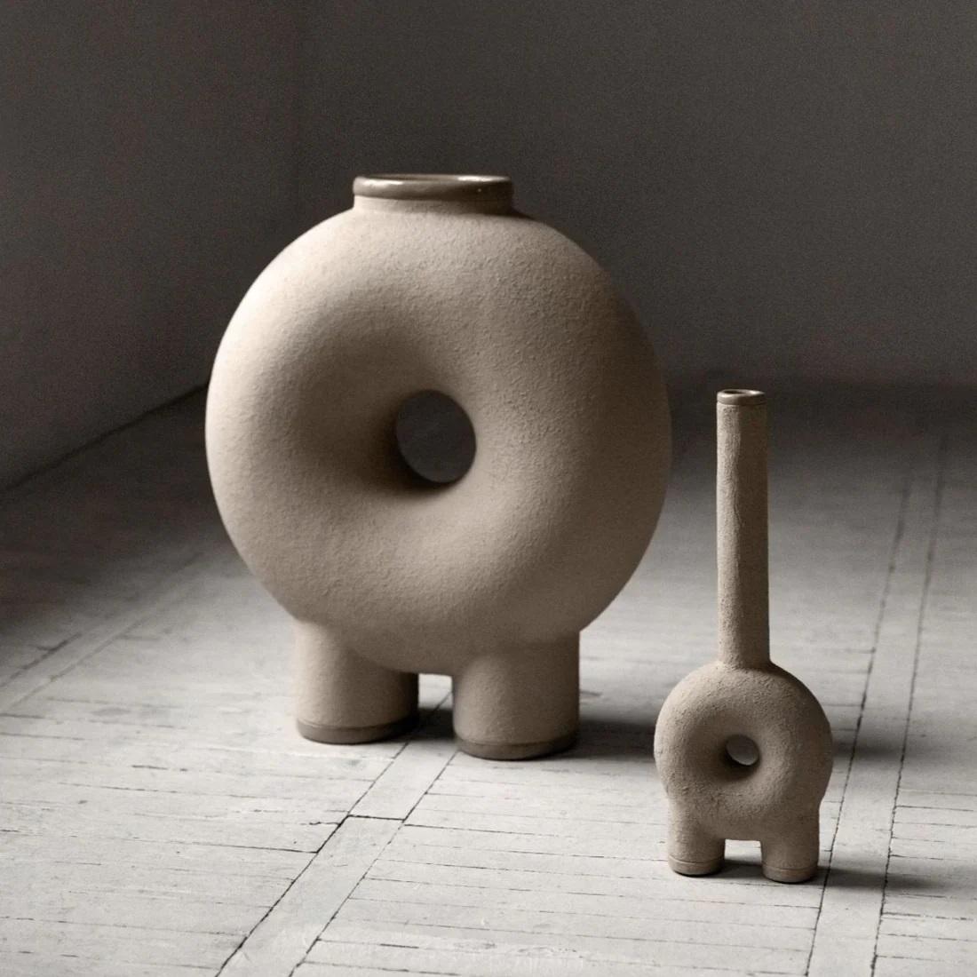 Organic Modern Two Legs Sculpted Ceramic Vase by Faina For Sale