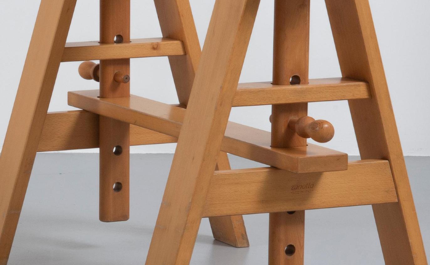 Wood Achille Castiglioni 'Leonardo' trestle work table legs for Zanotta, Italy 1968 