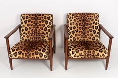 Two Leopard Velvet Armchairs, Hollywood Regency, Edmund Homa, 1960s, Poland