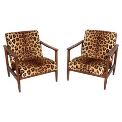 Deux fauteuils en velours léopard, Hollywood Regency, Edmund Homa, années 1960, Pologne
