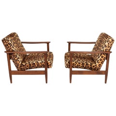 Two Leopard Velvet Armchairs, Hollywood Regency, Edmund Homa, 1960s, Poland