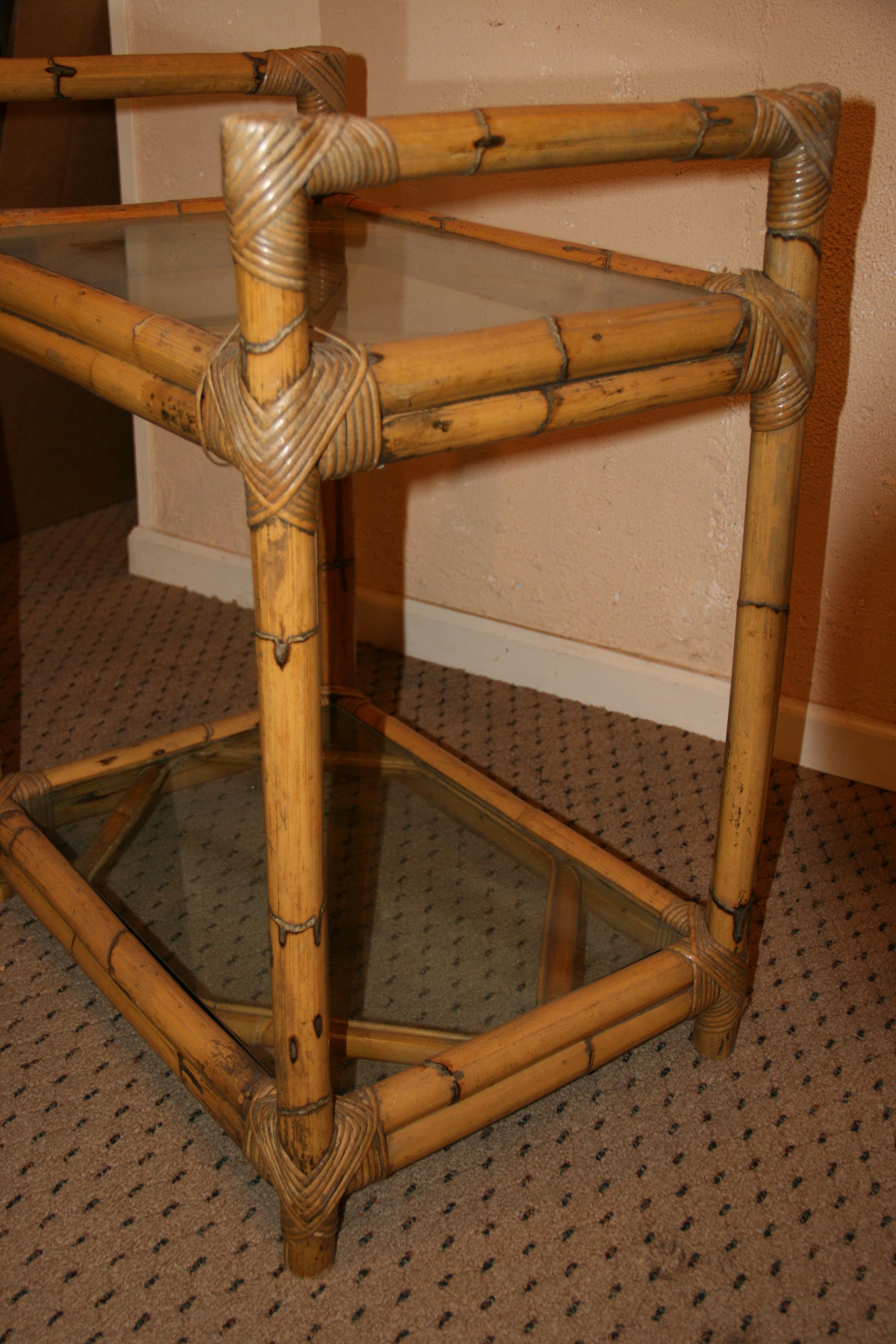 Two Level Bamboo and Glass Bar Cart 1