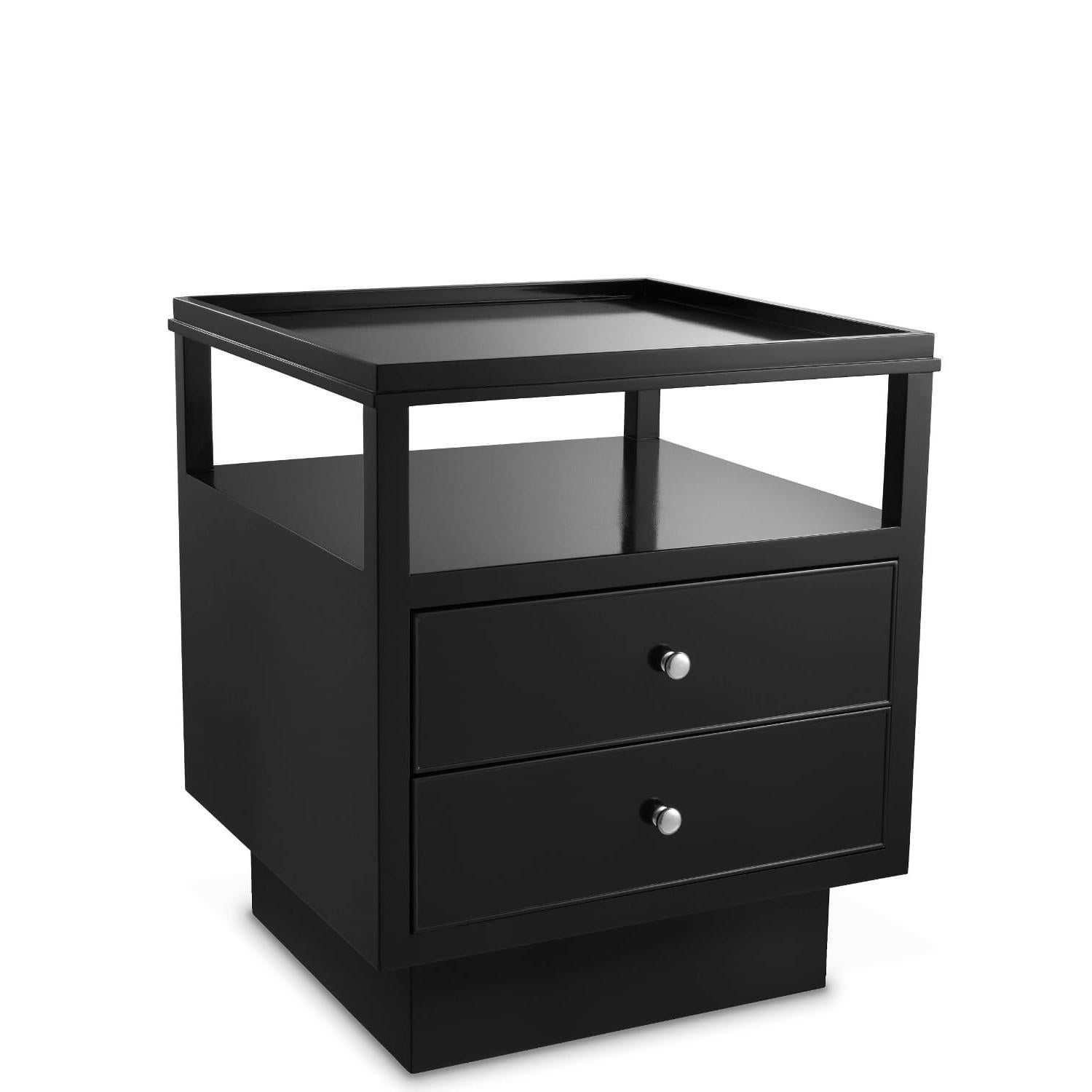 Black Lacquered Mahogany Wooden Bedside Table