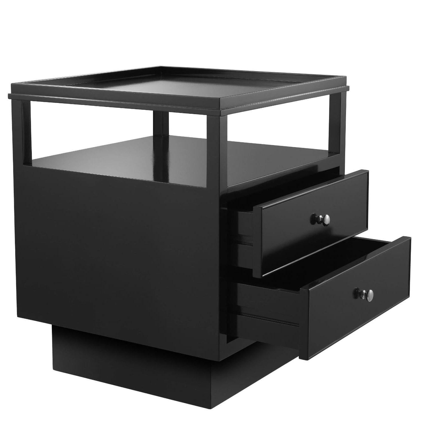 Modern Two Level Black Lacquered Wooden Bedside Table For Sale