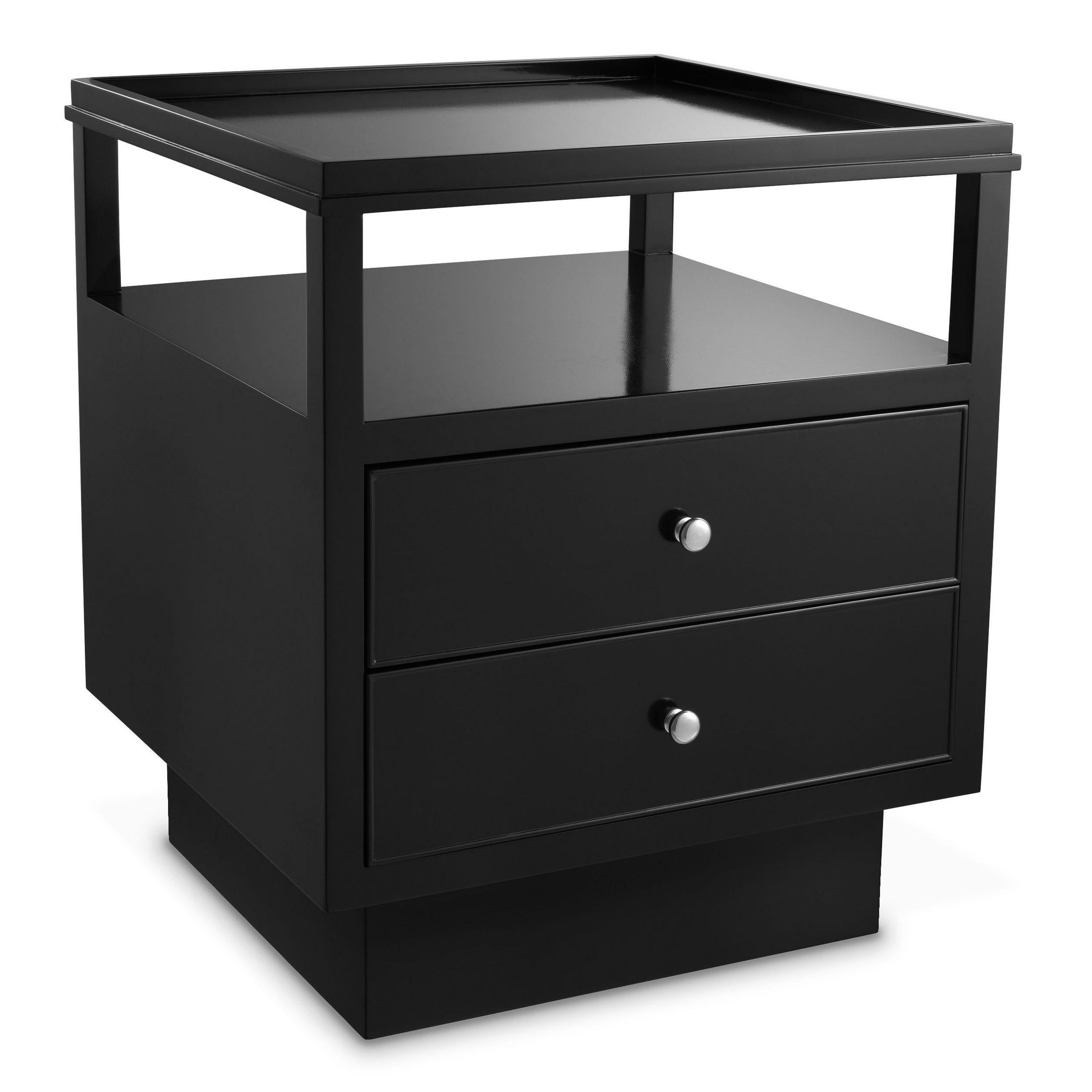 Two Level Black Lacquered Wooden Bedside Table In New Condition For Sale In Tourcoing, FR