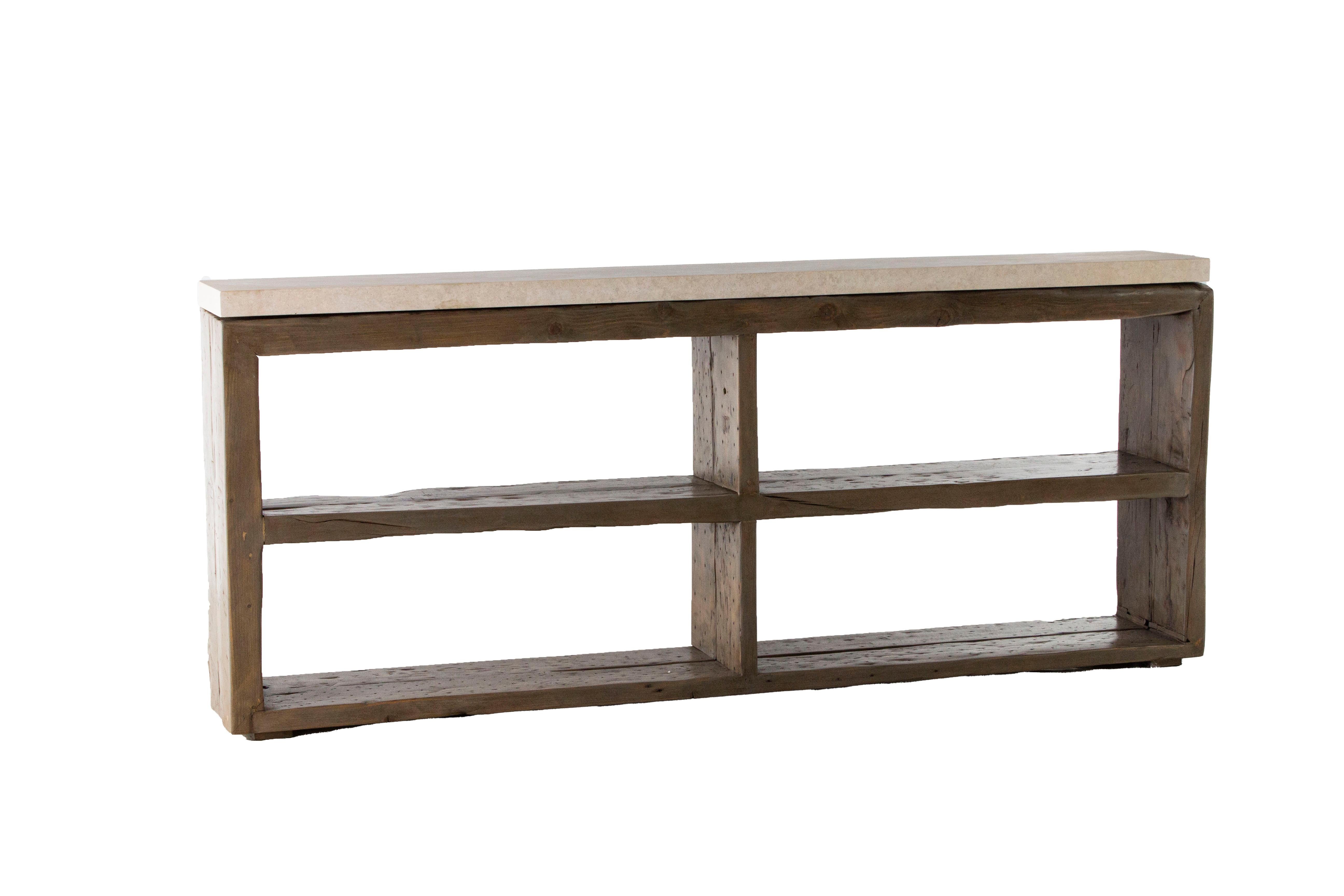 Draw the eye to your space with this striking two-level console. This one of a kind Two Level Open Shelf Console features a two-level design that is perfect for placing books, items, or photos on top. The hand-crafted wooden frame adds an element of