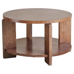Two Level Round Cerused Oak Coffee Table, France 1950s