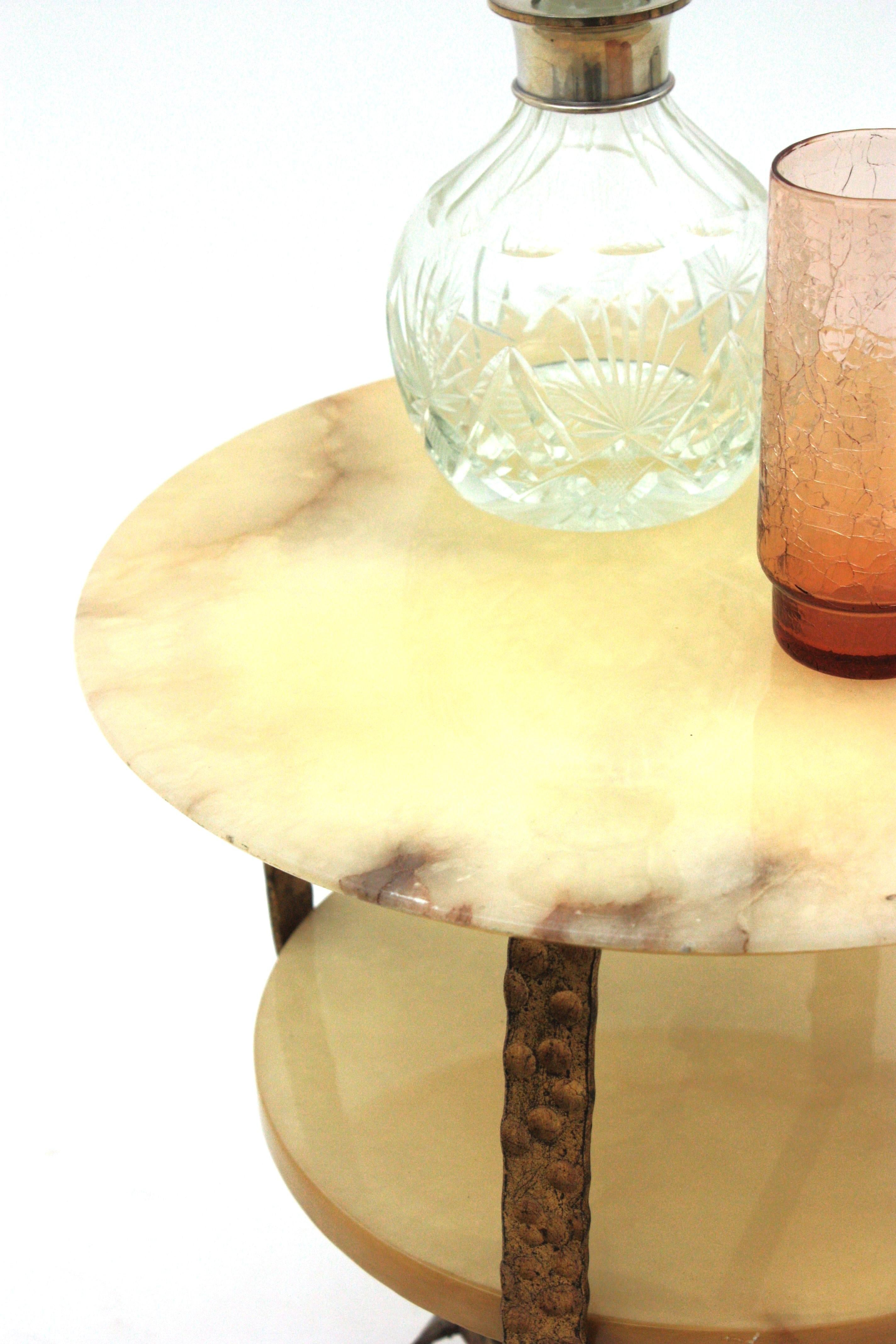 Spanish Coffee Table or Side Table, Alabaster & Gilt Iron 4