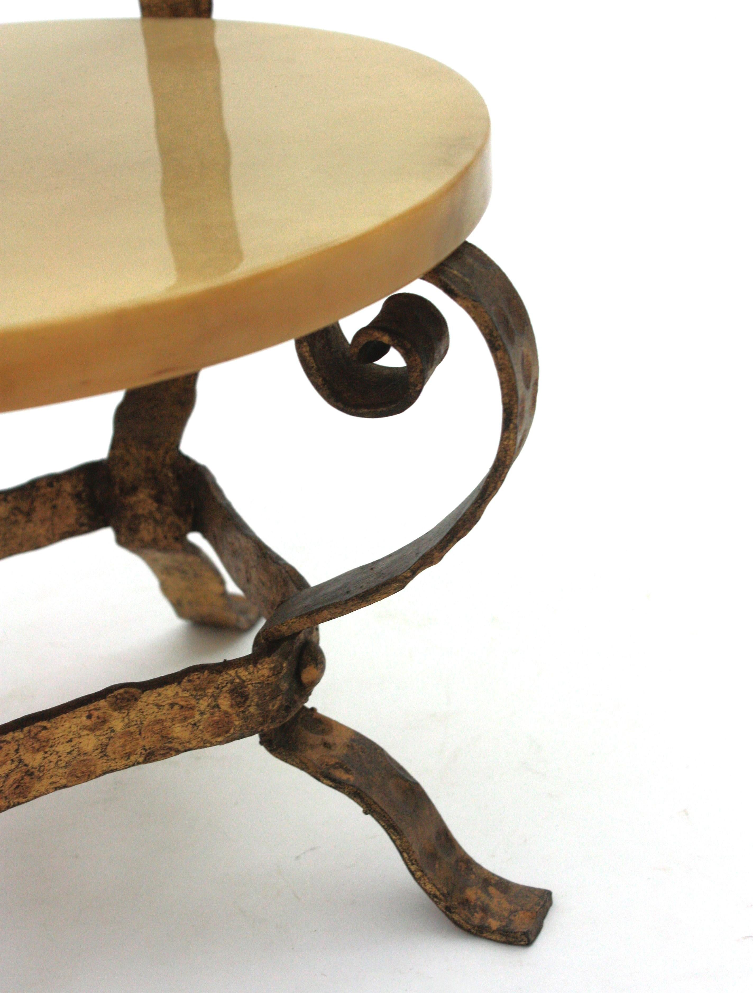 Spanish Coffee Table or Side Table, Alabaster & Gilt Iron 7