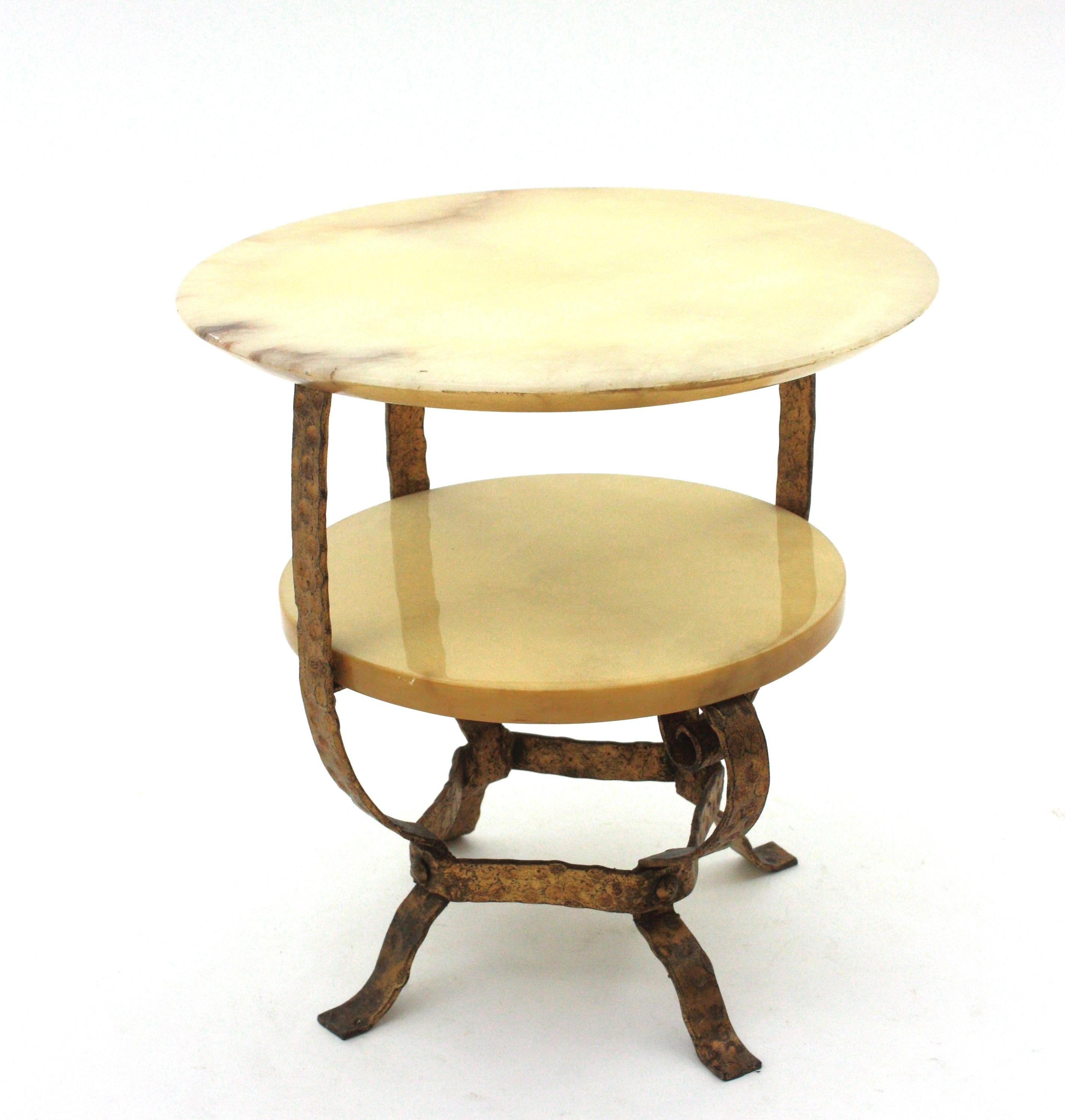 Spanish Coffee Table or Side Table, Alabaster & Gilt Iron 2