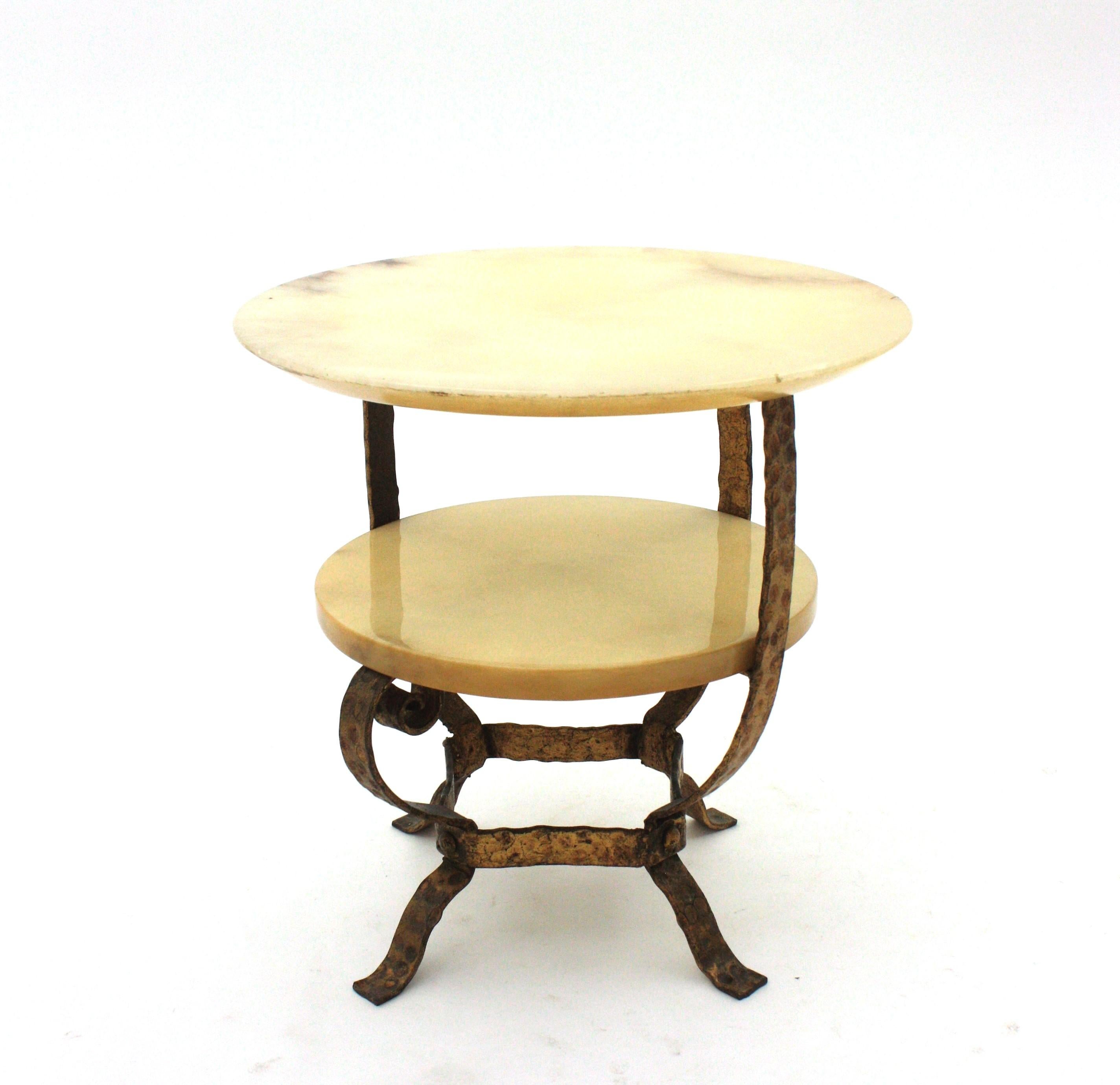 Spanish Coffee Table or Side Table, Alabaster & Gilt Iron 3