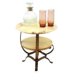 Used Spanish Coffee Table or Side Table, Alabaster & Gilt Iron