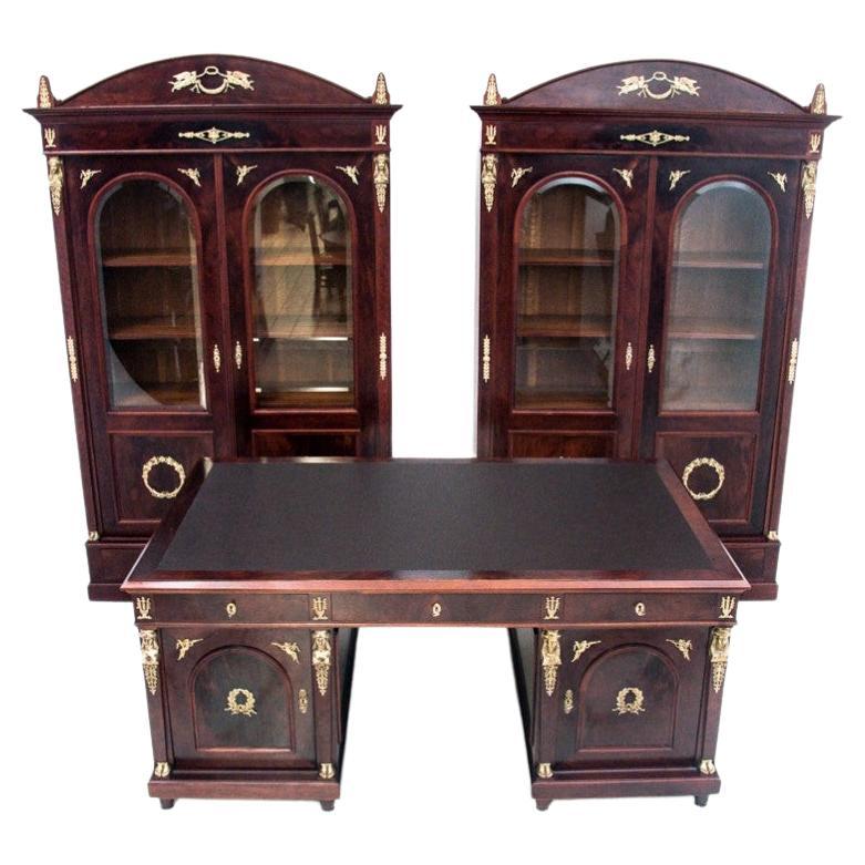 Two Libraries, a Desk and Two Chairs in Empire Style, France, circa 1840