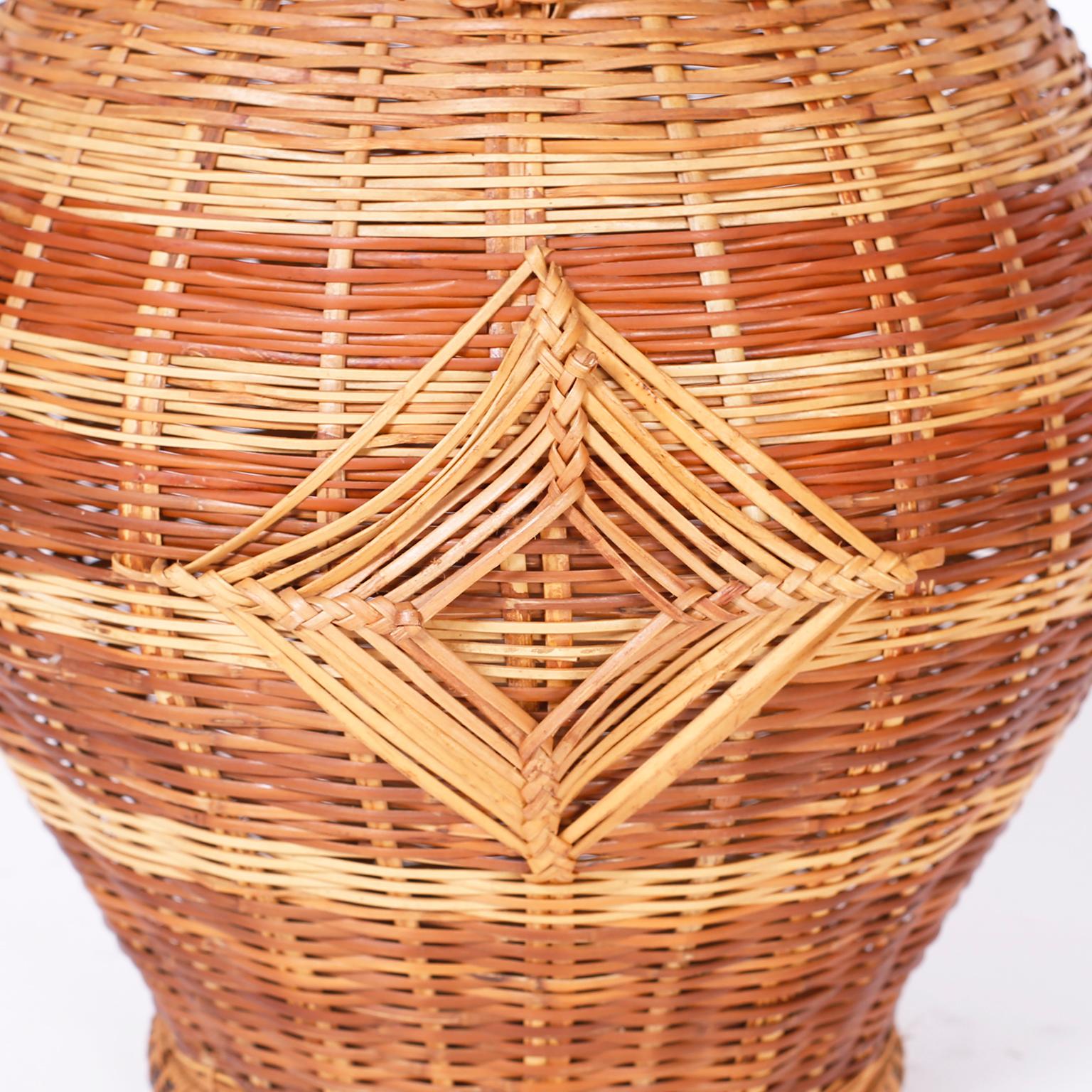 Anglo-Indian Two Lidded Wicker Baskets, Priced Individually
