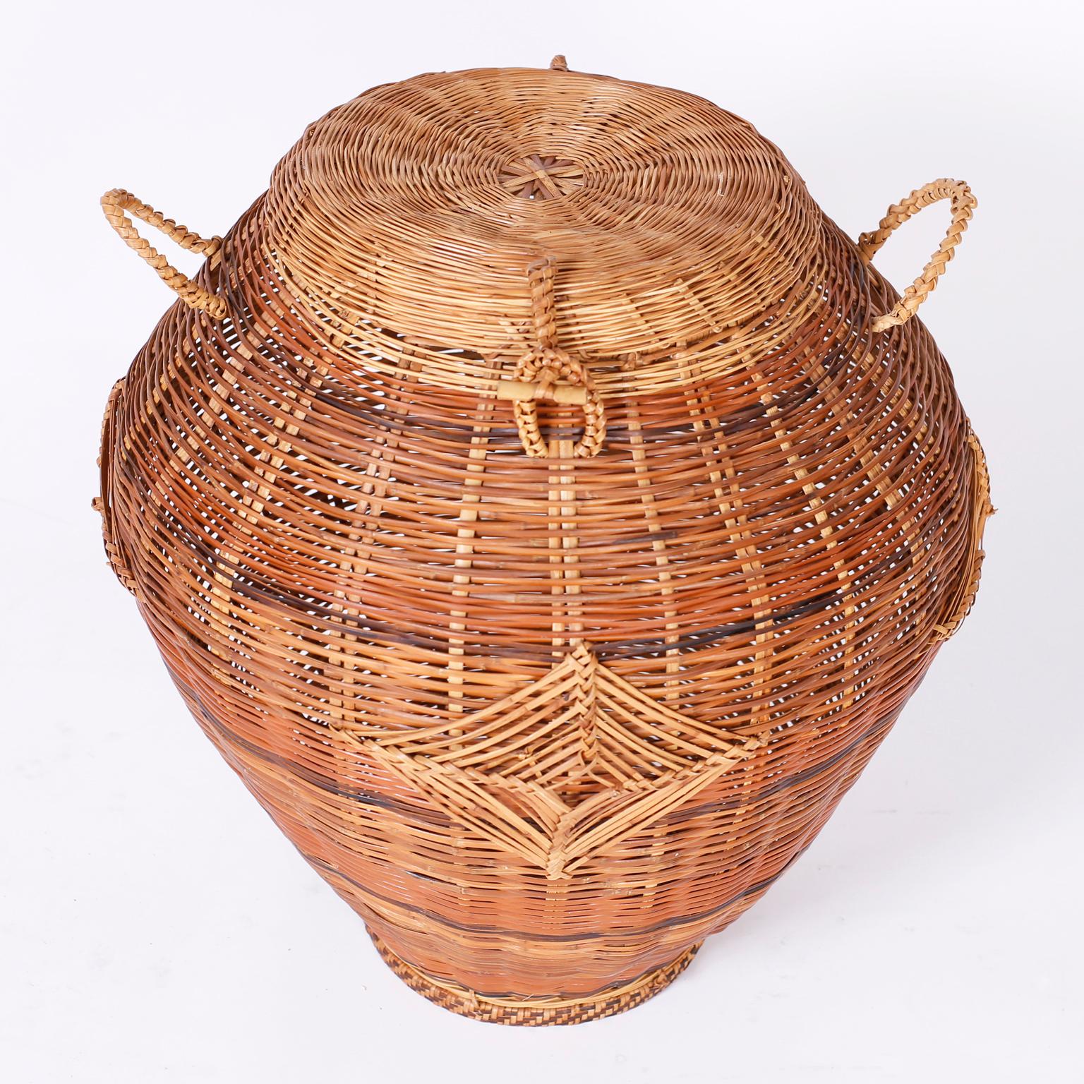 Two Lidded Wicker Baskets, Priced Individually 1