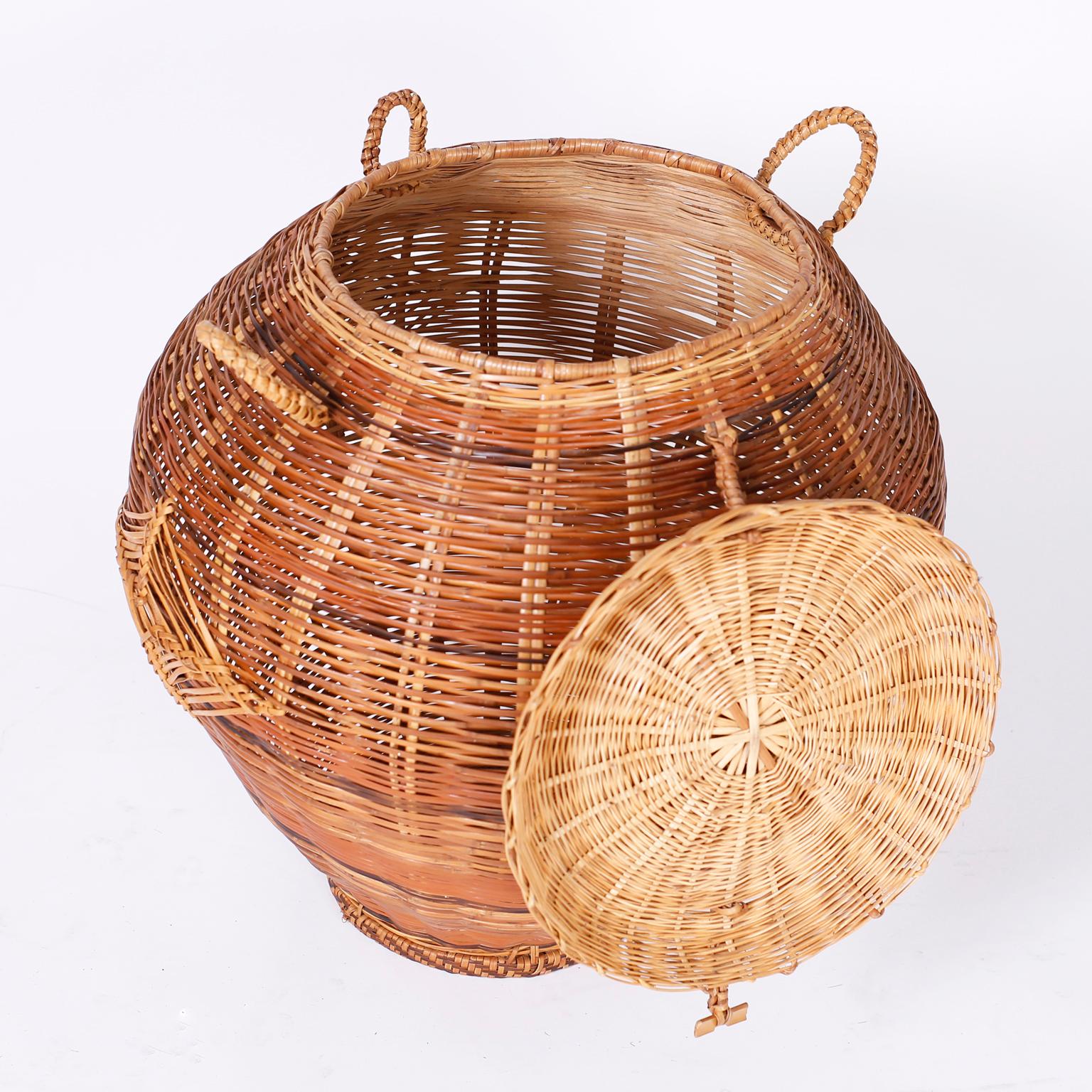 Two Lidded Wicker Baskets, Priced Individually 2