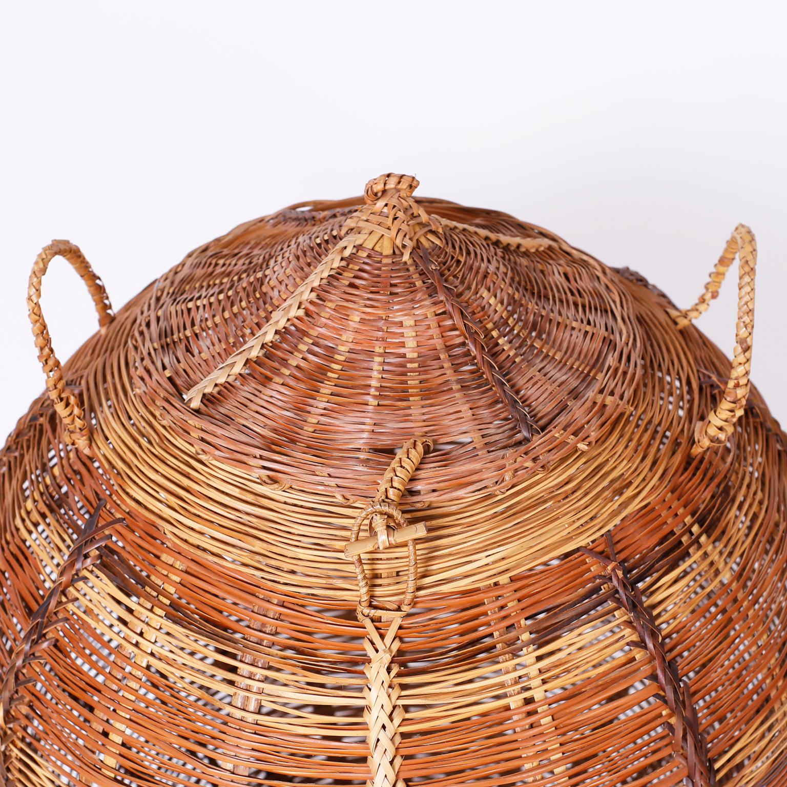 Indian Two Lidded Woven Reed Baskets