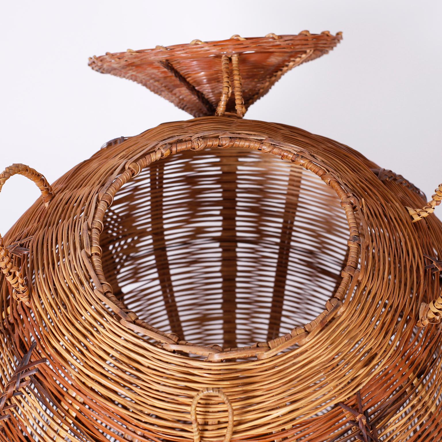 Hand-Woven Two Lidded Woven Reed Baskets