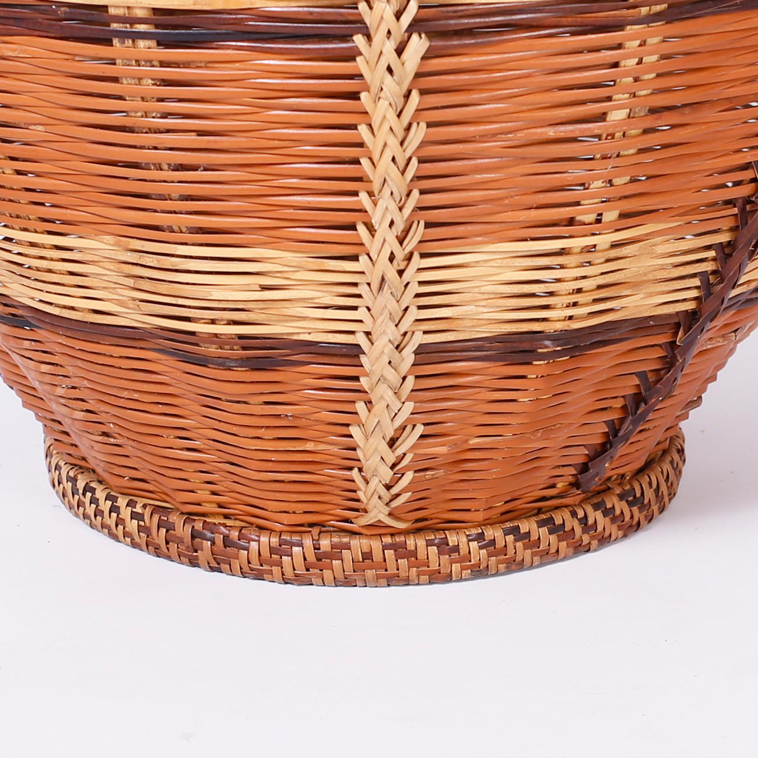 20th Century Two Lidded Woven Reed Baskets