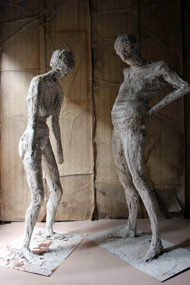 Two Life-Sized White Painted Plaster and Wirework Sculpted Figures at ...