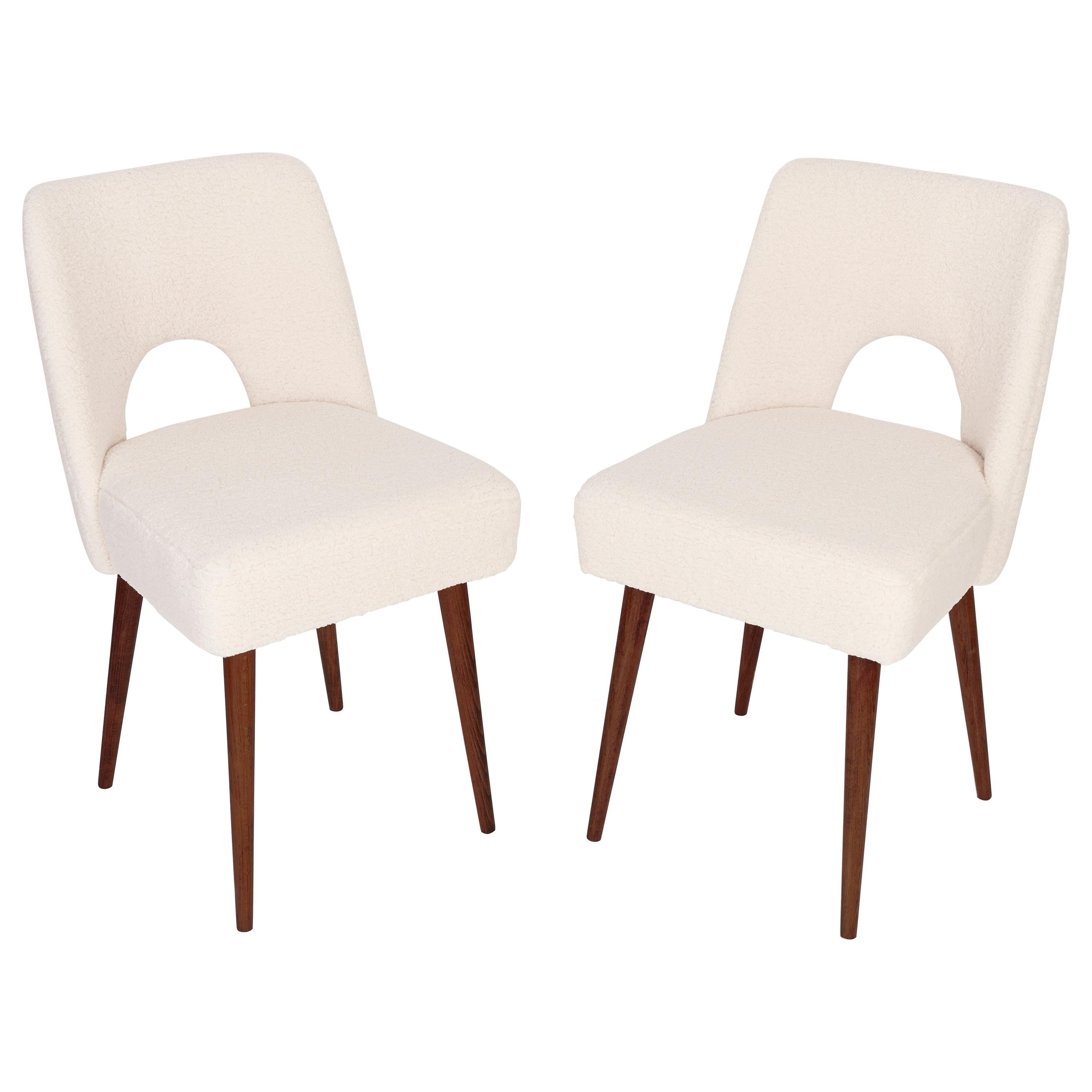 Two Light Crème Boucle 'Shell' Chairs, 1960s