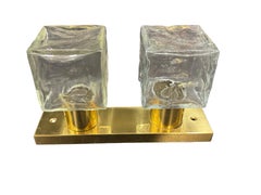 Two Light Ice Cube Glass and Brass Flush Mount by Kalmar Leuchten, 1970s