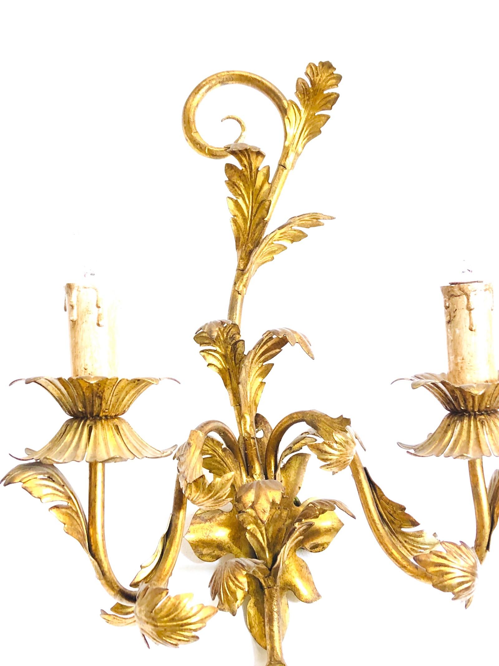 Two-Light Pair of Floral Tole Sconces Gilded Metal, Koegel Kogl Leuchten, 1960s 4