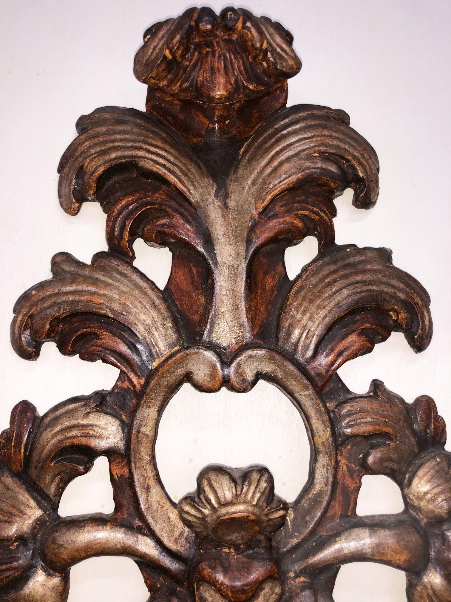 Two-Light Sconces Brown Carved Wood from Italy Tuscany For Sale 1