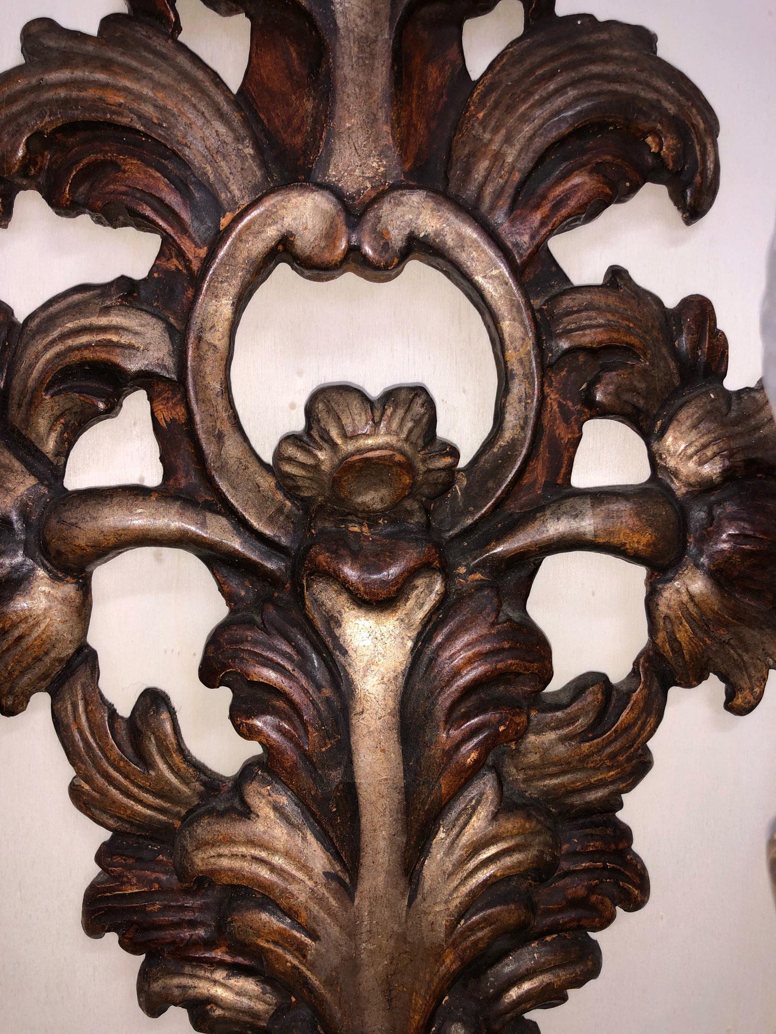 Two-Light Sconces Brown Carved Wood from Italy Tuscany For Sale 2