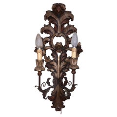 Two-Light Sconces Brown Carved Wood from Italy Tuscany