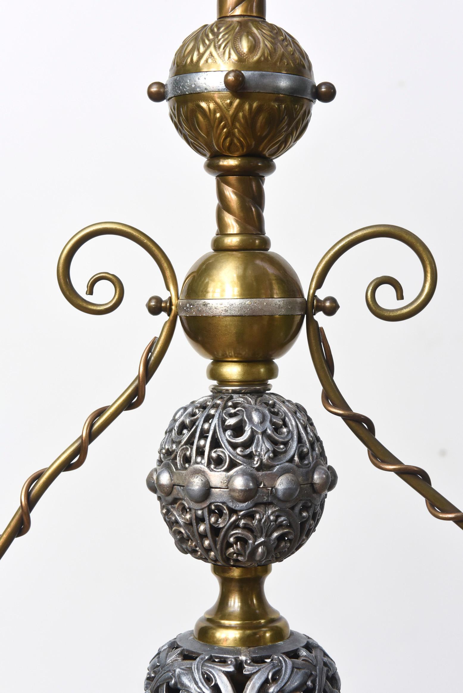 Two Light Victorian Brass and Nickel Fixture 4