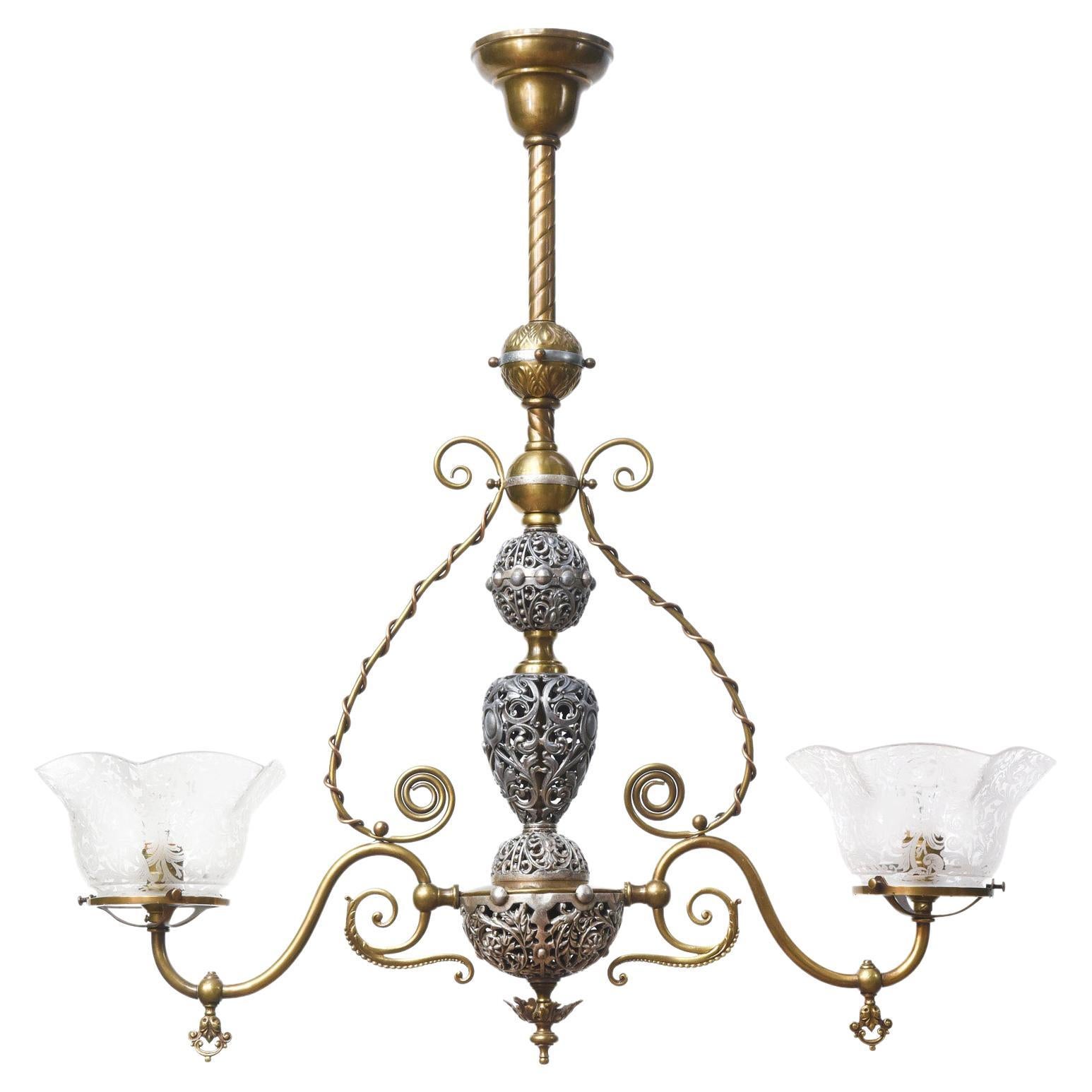 Two Light Victorian Brass and Nickel Fixture