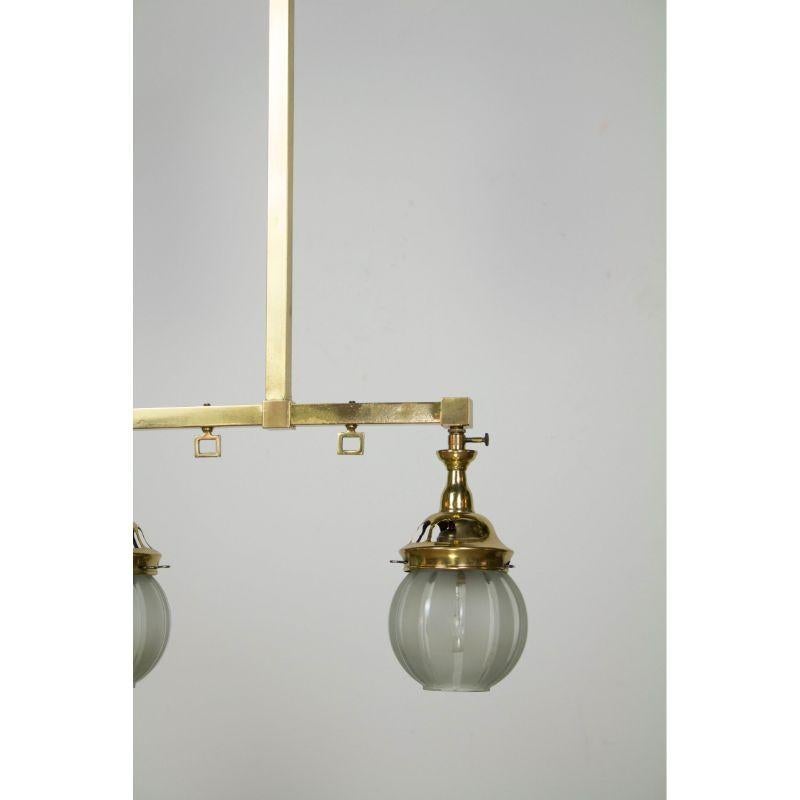 Mission Two Light Welsbach Gas Chandelier with Original Round Shades For Sale