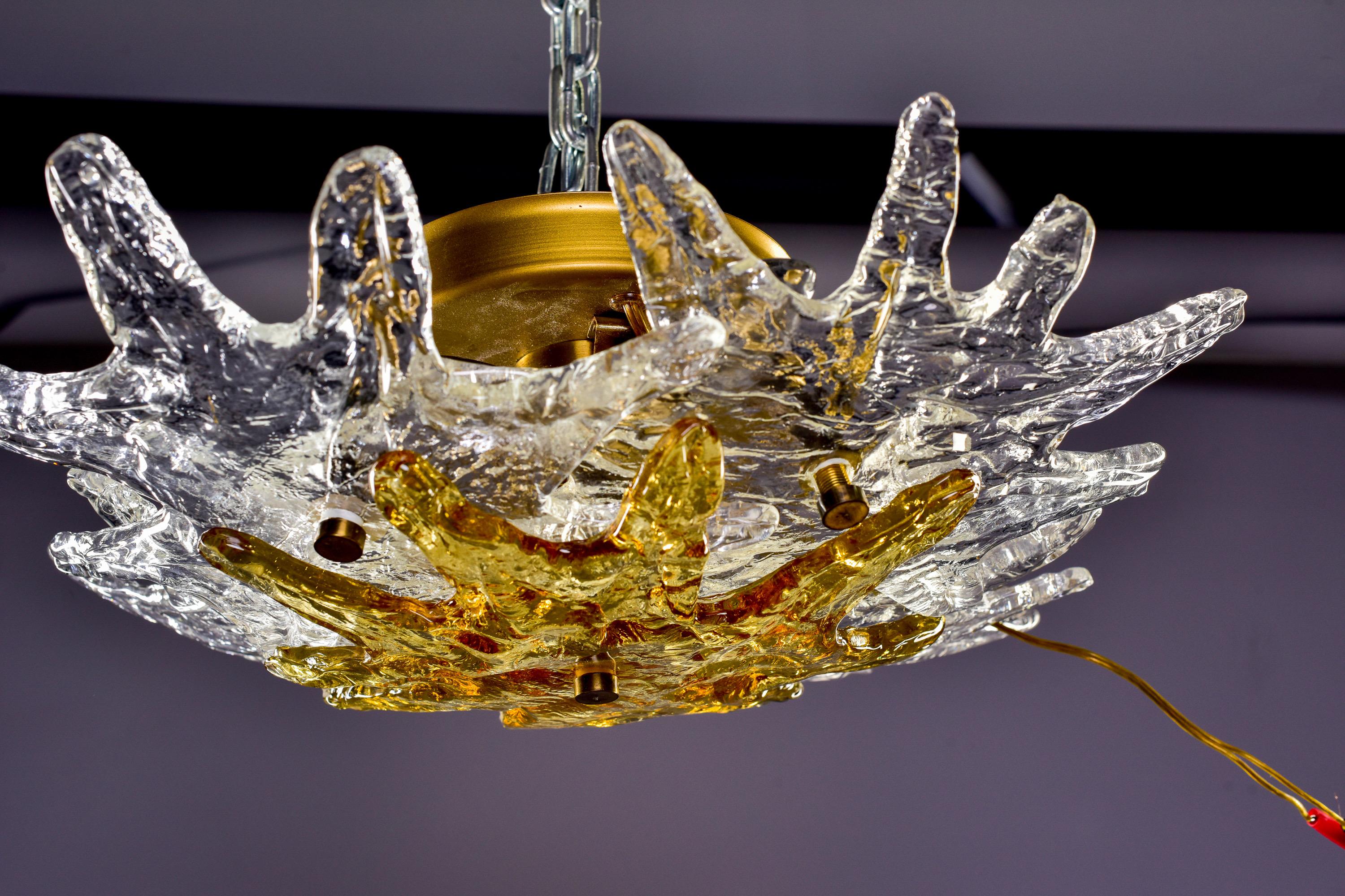 20th Century Two Light Zero Quattro Mid Century Flush Mount with Clear and Amber Glass Stars