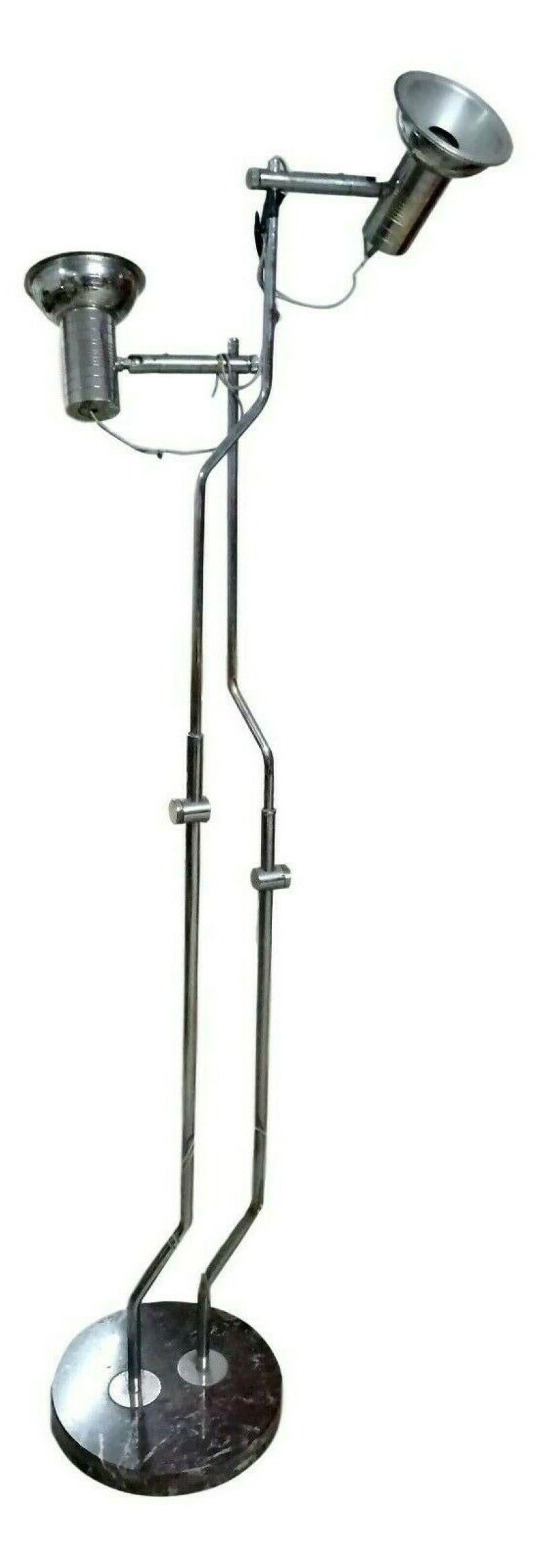 Late 20th Century Two Lights Floor Lamp in Steel and Black Marble, 1970s For Sale