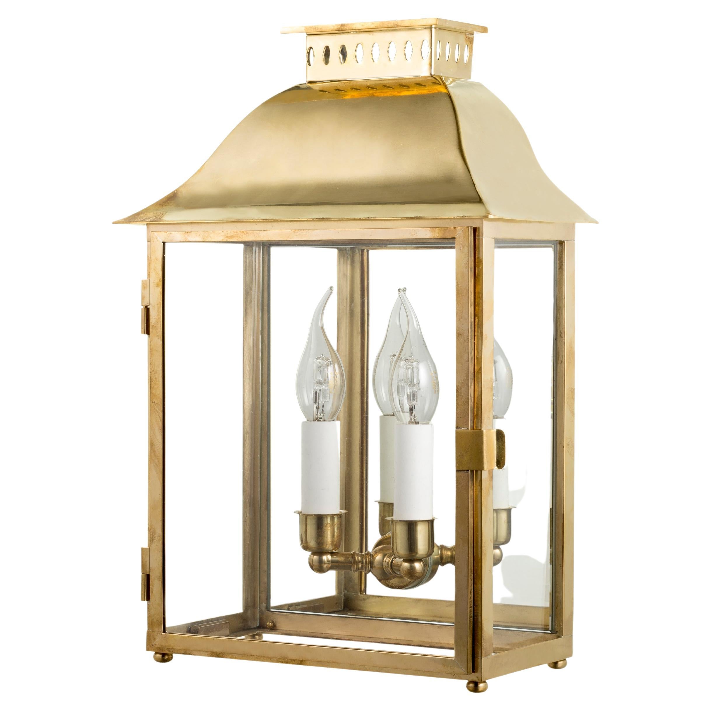 Two Lights Wall Light Lantern with Brass Structure and Glass For Sale