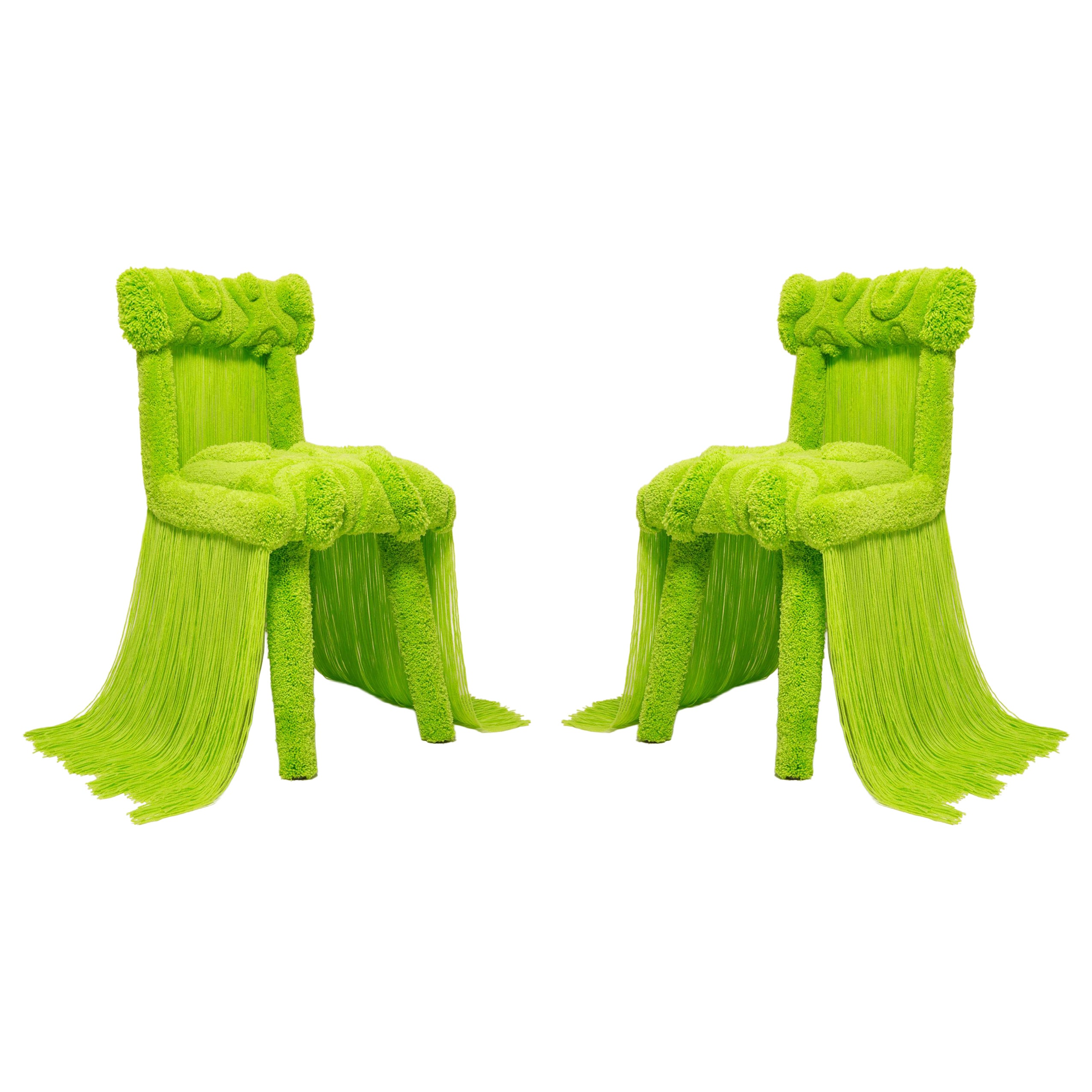 Two Lime Tufted Chairs by Ola Szewczul, Handcrafted Wool, Contemporary For Sale