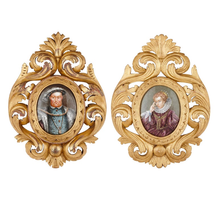 Two Limoges Enamel Paintings Including Portrait of Henry VIII For Sale