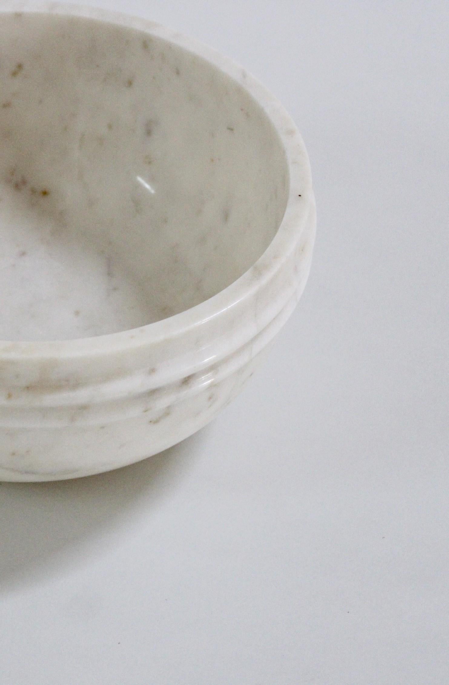 Other Two Line Bowl in White Marble Handcrafted in India by Stephanie Odegard For Sale