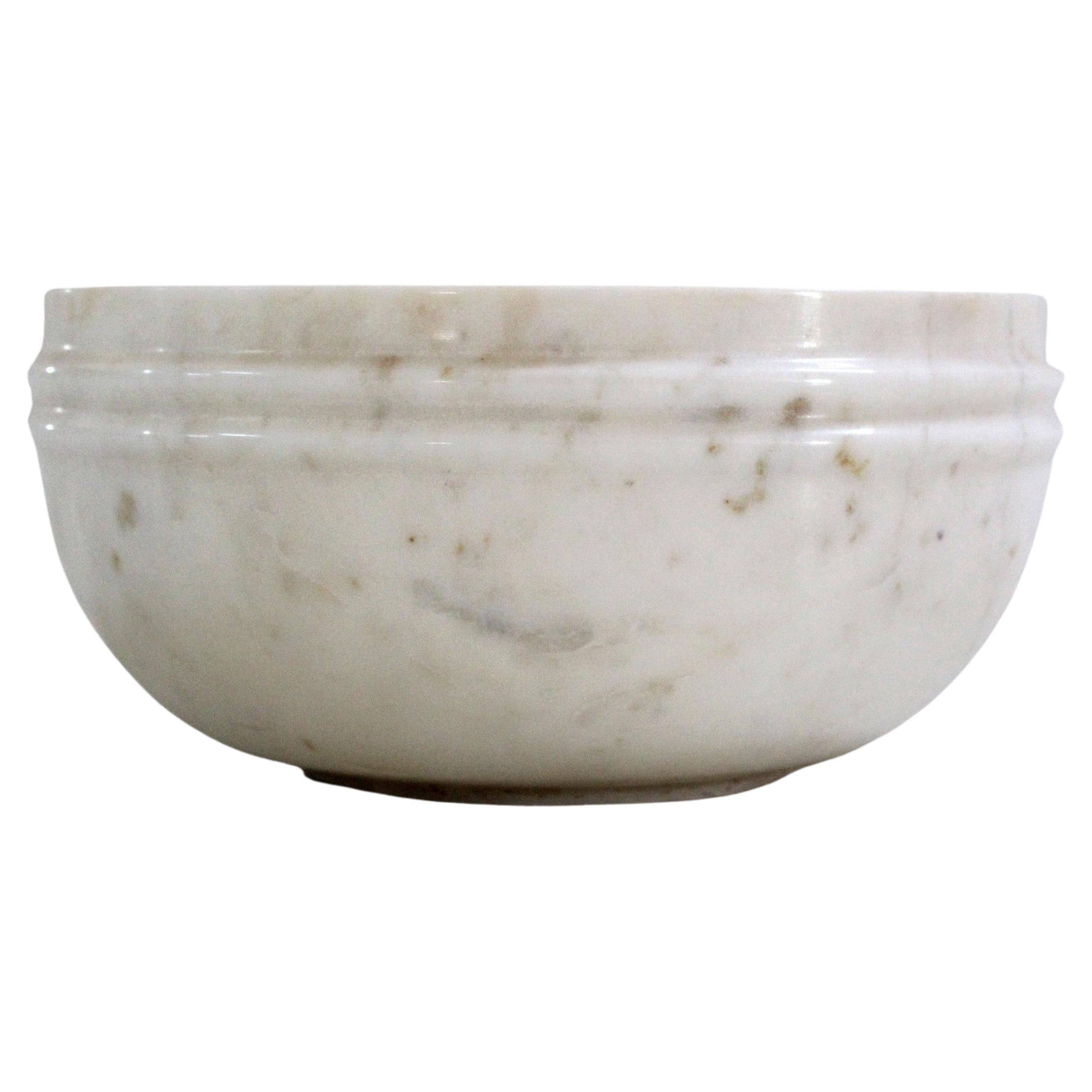 Two Line Bowl in White Marble Handcrafted in India by Stephanie Odegard For Sale