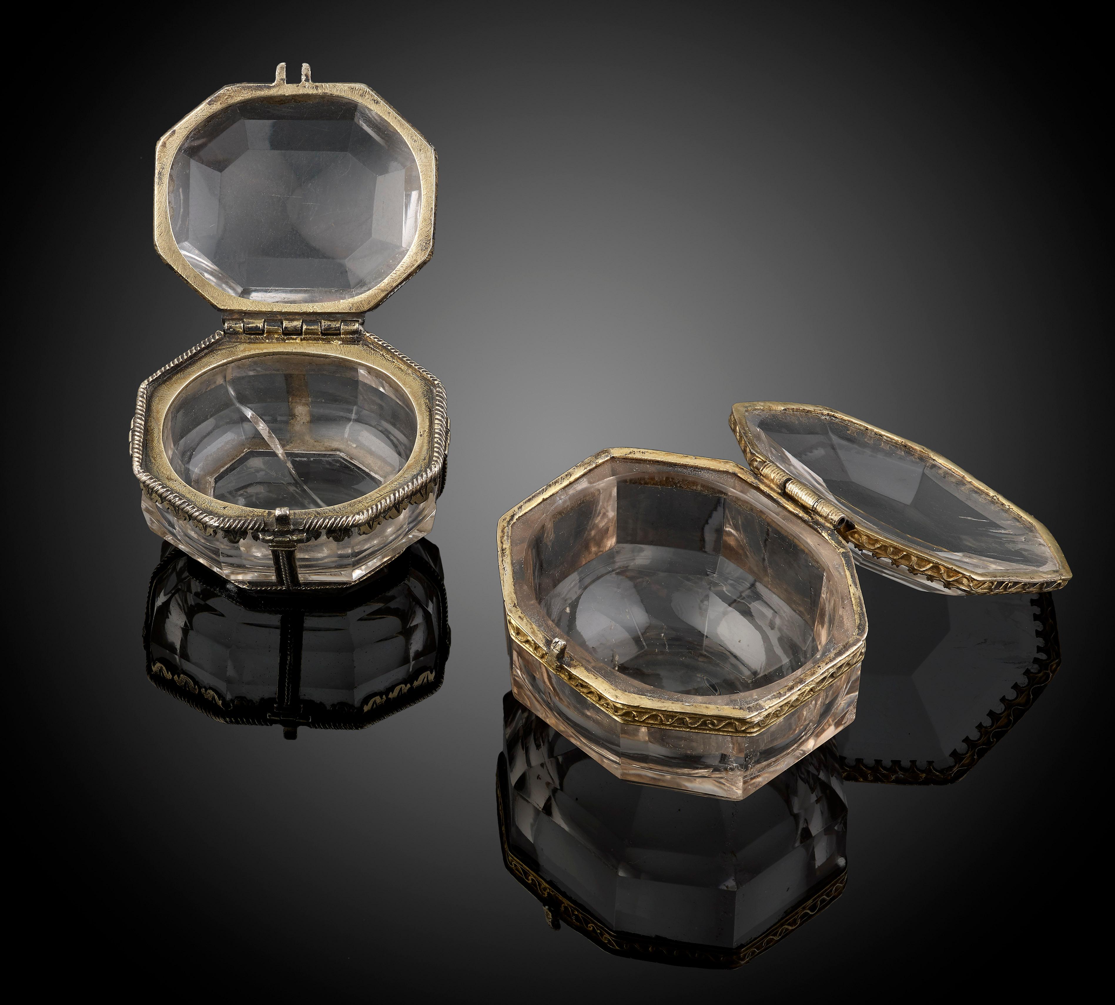 Italian Two Little Rock Crystal Boxes with Silver Gilt Mounts, circa 1600 For Sale