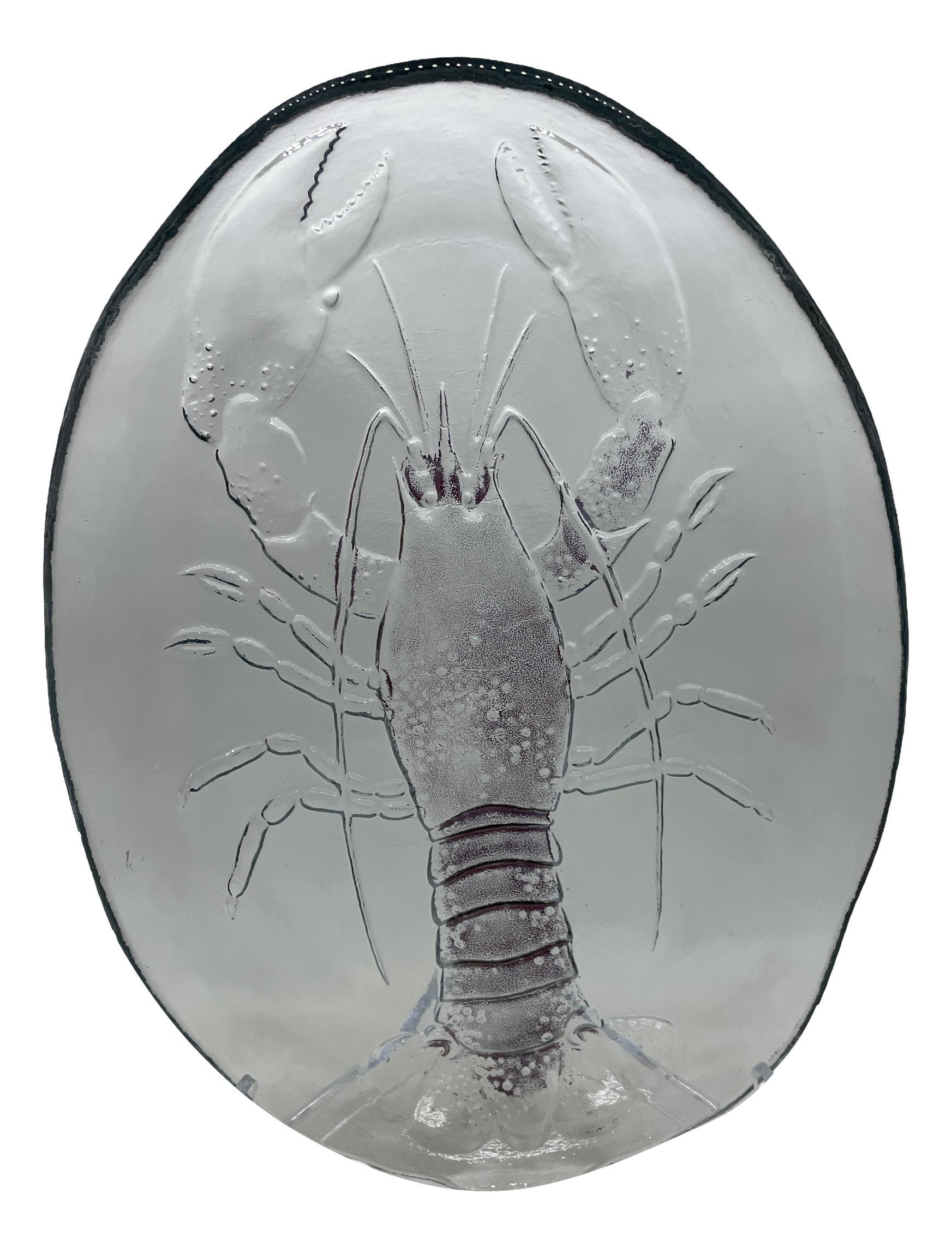 Mid-Century Modern Two Lobster Plates in Clear Glass, Sweden, Mid-20th Century For Sale