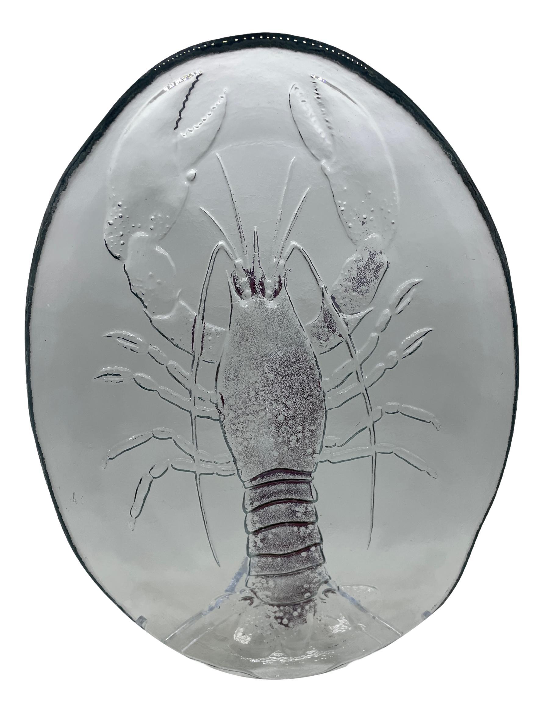 Swedish Two Lobster Plates in Clear Glass, Sweden, Mid-20th Century For Sale