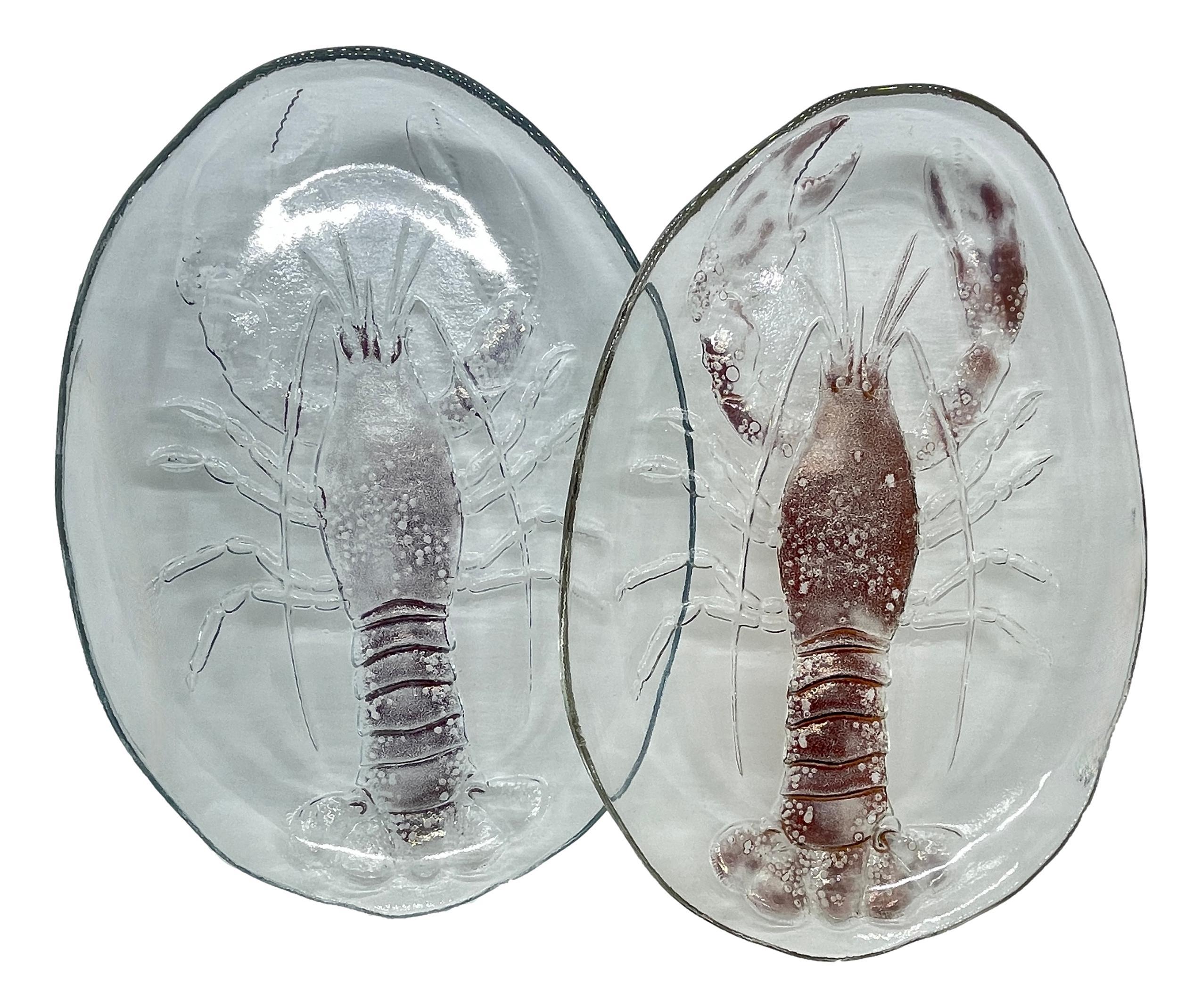 Unglazed Two Lobster Plates in Clear Glass, Sweden, Mid-20th Century For Sale