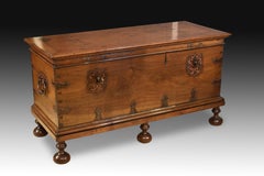 Two Locks Chest, Walnut, Wrought Iron, Castille, Spain, 17th Century