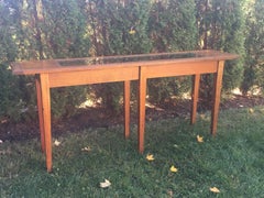 Two Long English Mahogany Lab Table Consoles