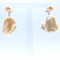 Two-Look Champagne Pearl Stud & Keshi Pearl Drop Earrings in 18K White Gold