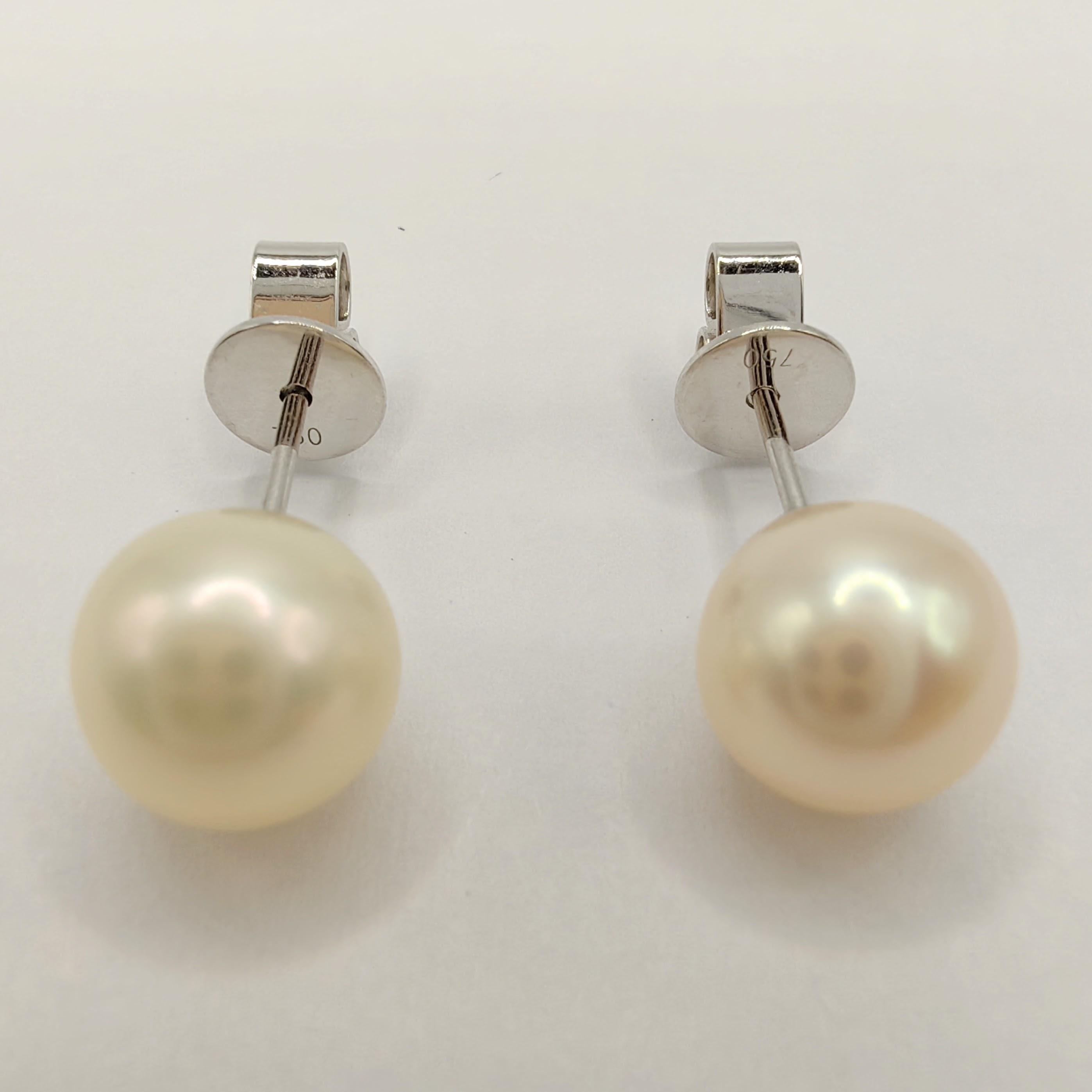 Two-look White Pink Peach Pearl Stud & Keshi Pearl 18K White Gold Drop Earrings For Sale 2