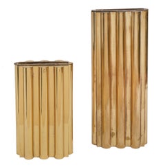 Two Lorin Marsh Mid Century Modern Architectural Form Brass Vases